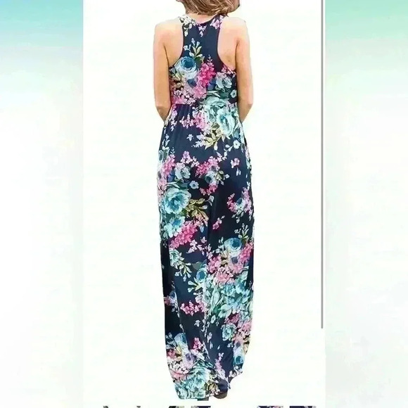 Casual Sleeveless Boho Floral Print Beach Party Long Maxi Dress - Picture 2 of 7